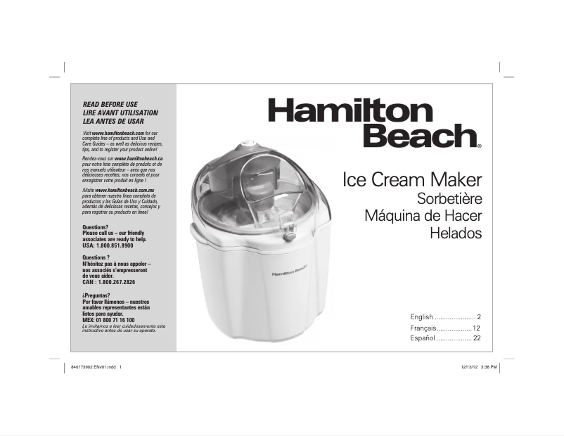 Page n°1 - Manuel utilisateur Hamilton Beach 68320