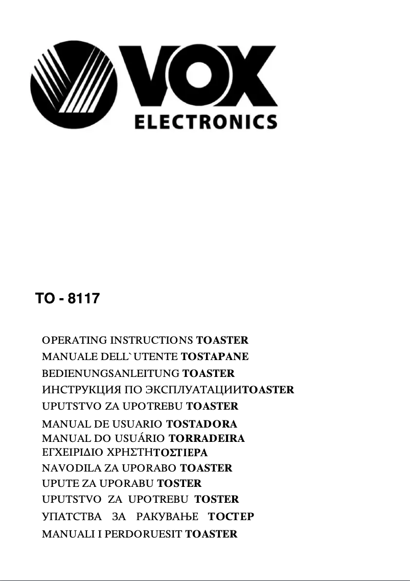 Page 1 de la notice Manuel utilisateur VOX TO8117