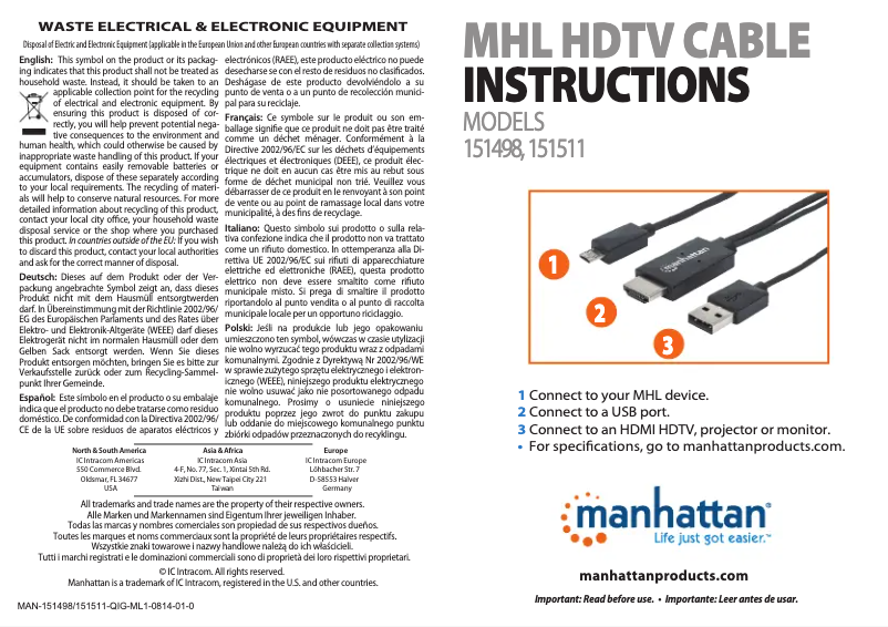 Page 1 de la notice Manuel utilisateur Manhattan 151498