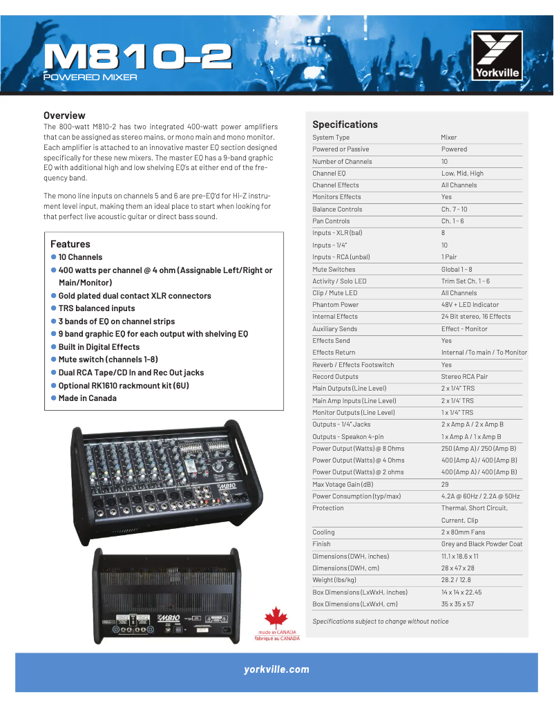 Page n°1 - Fiche technique Yorkville M810