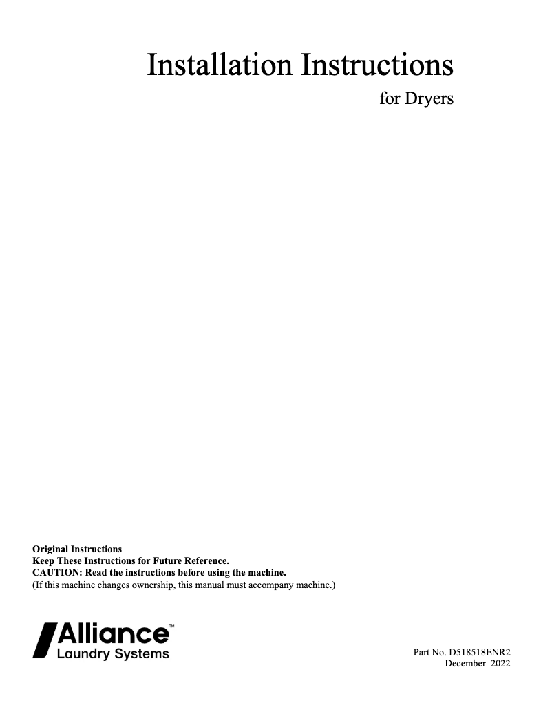 Page n°1 - Guide d'installation Speed Queen DR5004WE