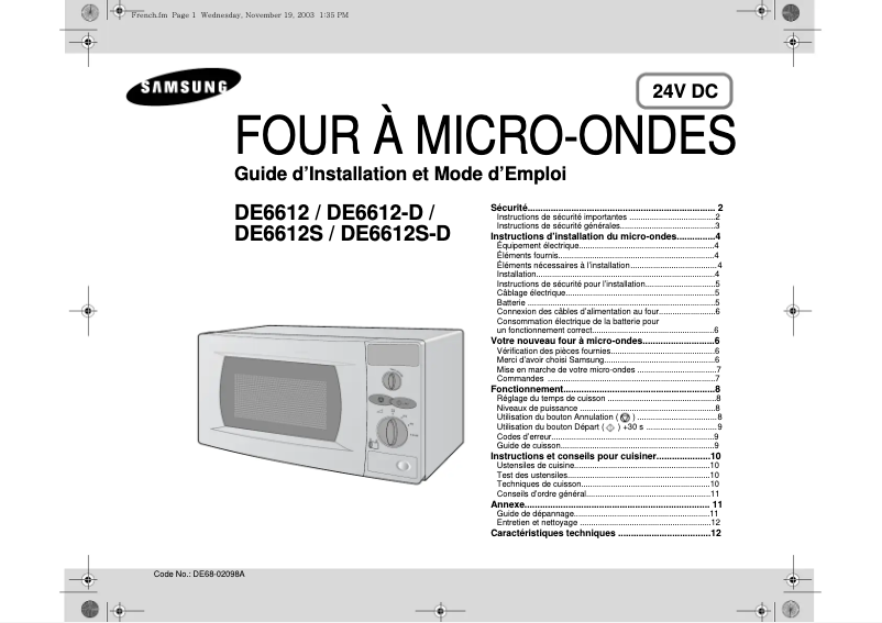 Página 1 del manual Manual de usuario Samsung DE6612S-D
