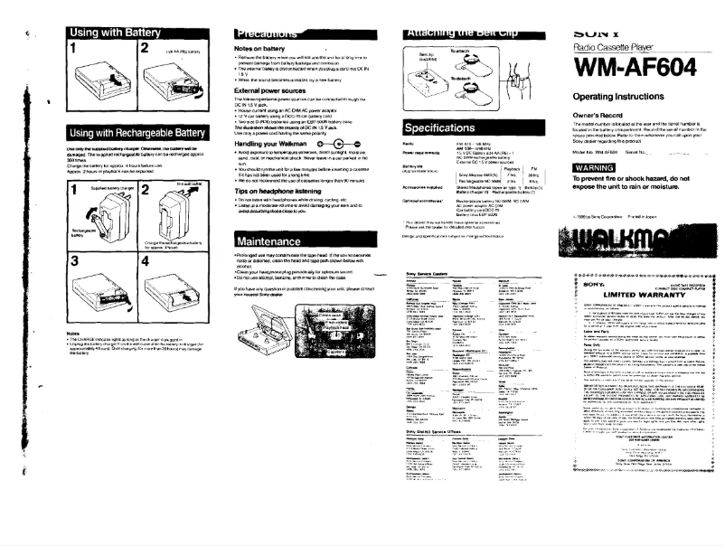 Page n°1 - Manuel utilisateur Sony Walkman WM-AF604