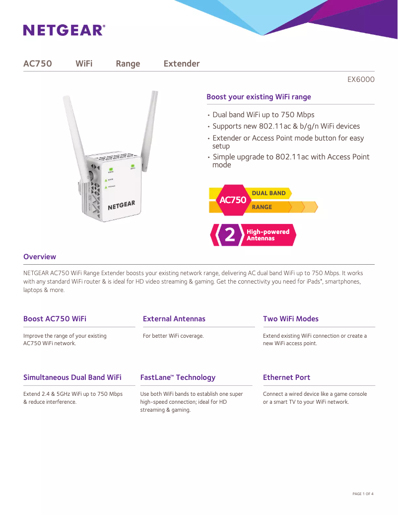 Página 1 del manual Ficha técnica Netgear EX6000