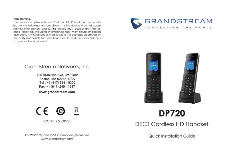 Page 1 de la notice Guide de démarrage rapide Grandstream DP720