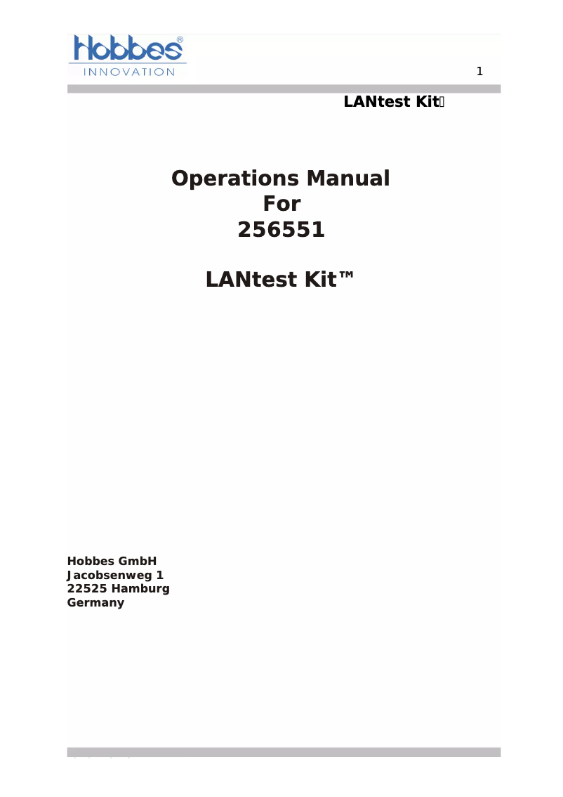 Page n°1 - Manuel utilisateur Hobbes LANtest Kit