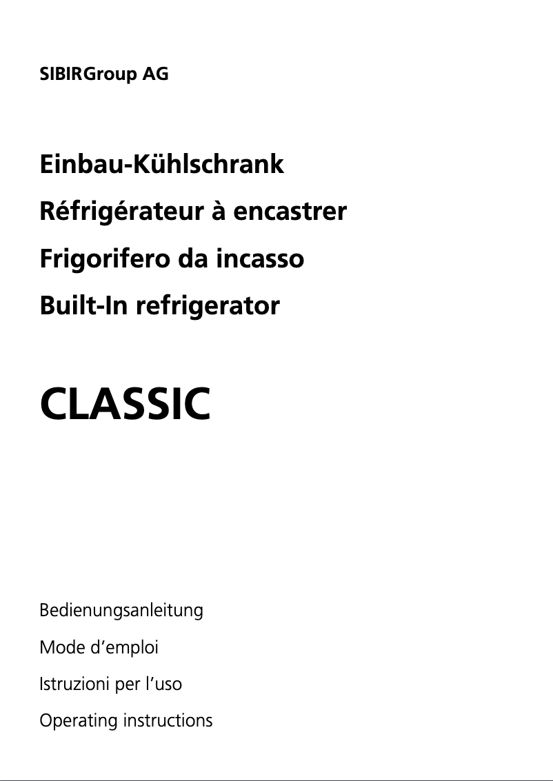 Page n°1 - Manuel utilisateur SIBIR Classic eco Swiss