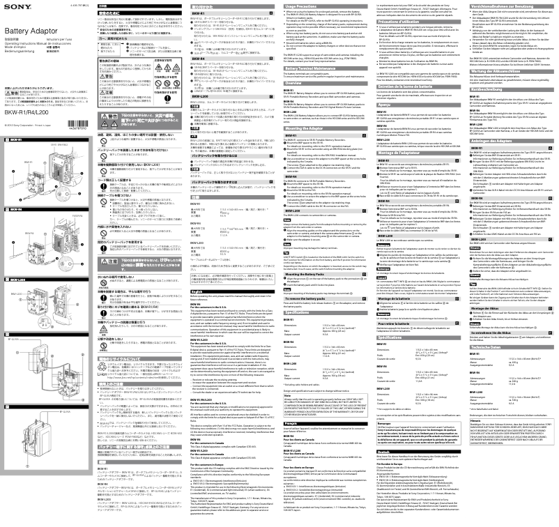 Página 1 del manual Manual de usuario Sony BKW-R1