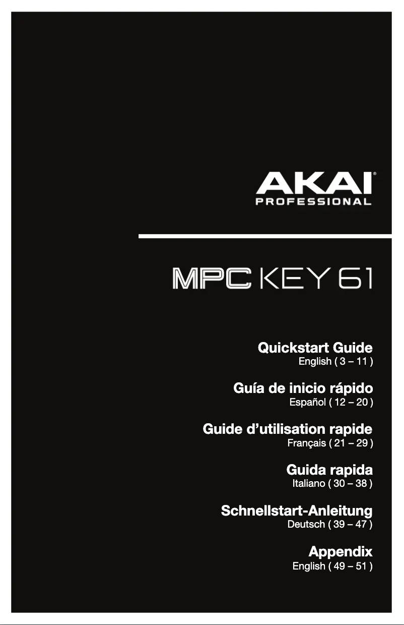 Page 1 de la notice Guide de démarrage rapide AKAI MPC Key 61
