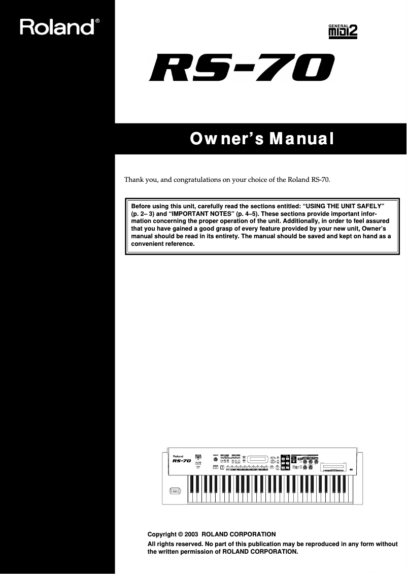 Image de la première page du manuel de l'appareil RS-70