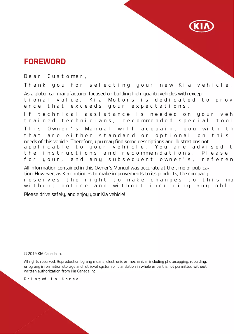 Page n°1 - Manuel utilisateur Kia Soul EV (2020)