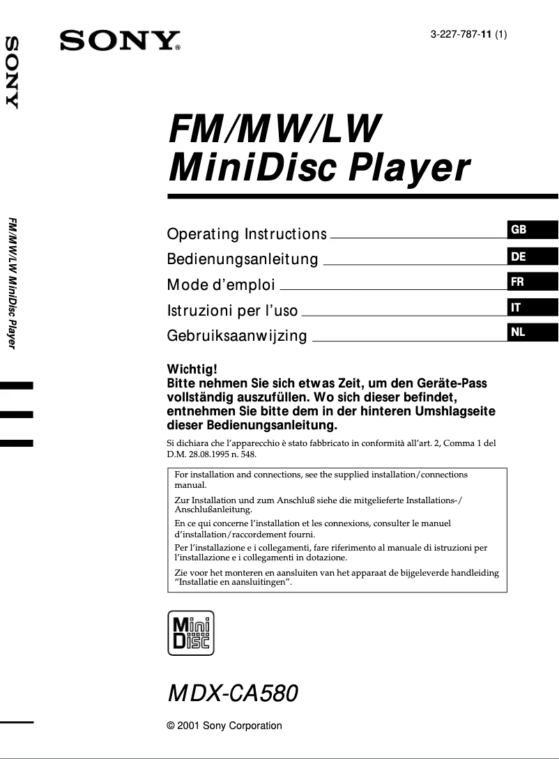 Página 1 del manual Manual de instrucciones Sony MDX-CA580