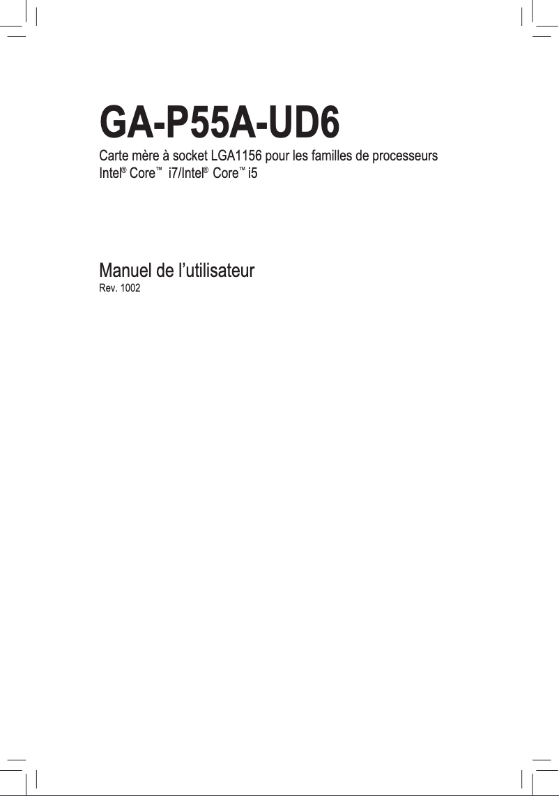 Page 1 de la notice Manuel utilisateur Gigabyte GA-P55A-UD6