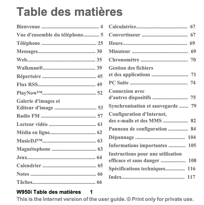 Image de la première page du manuel de l'appareil W950i