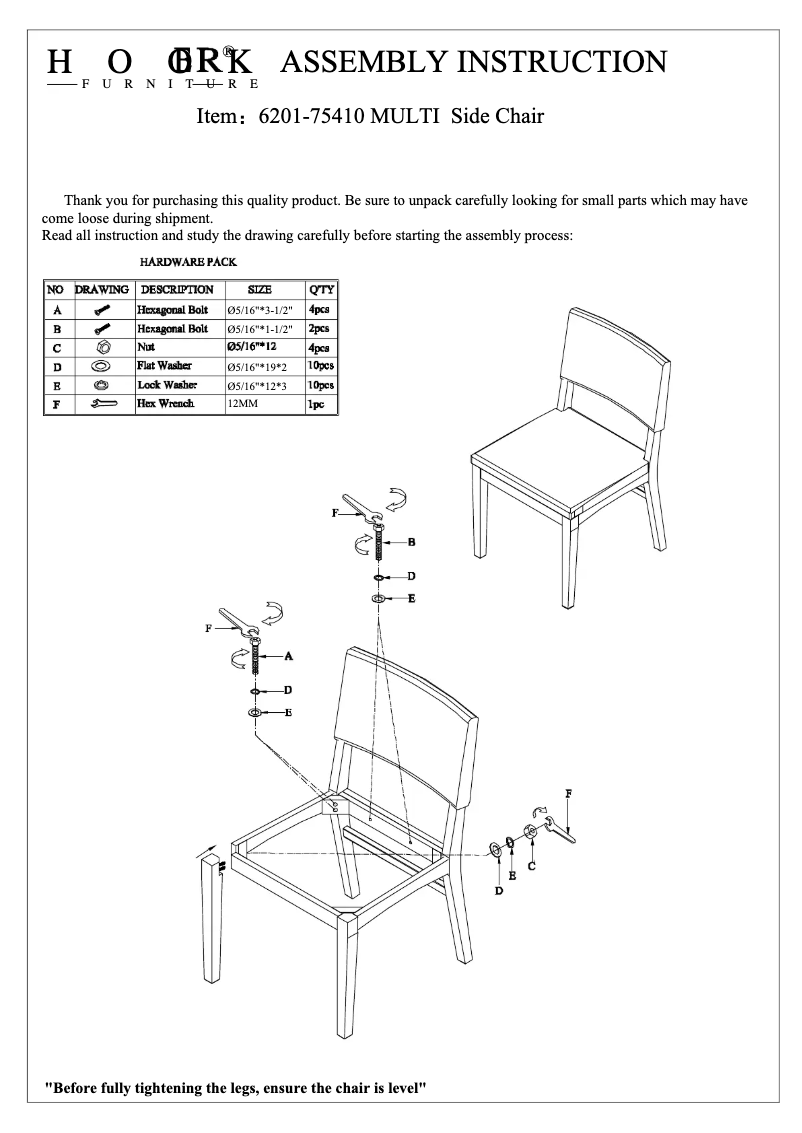 Page n°1 - Manuel utilisateur Hooker 6201-75410 MULTI