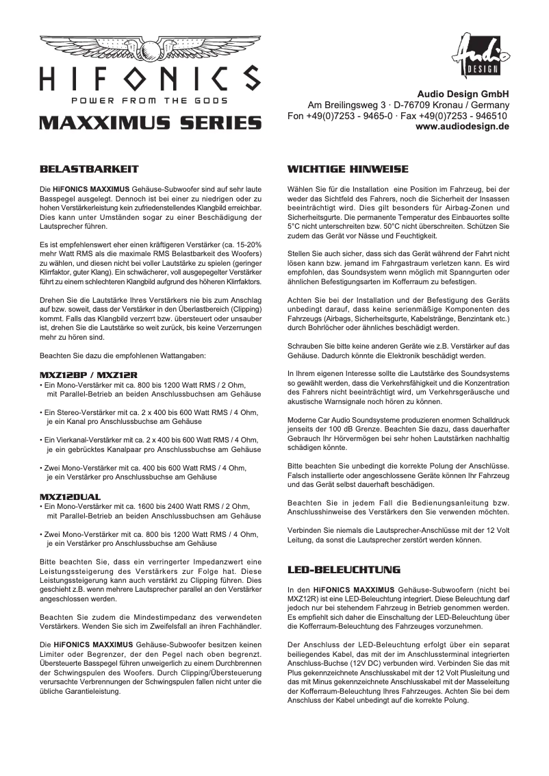 Page 1 de la notice Manuel utilisateur Hifonics Maxximus MXZ12BP