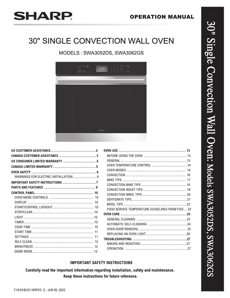 Page n°1 - Manuel utilisateur Sharp SWA3062GS