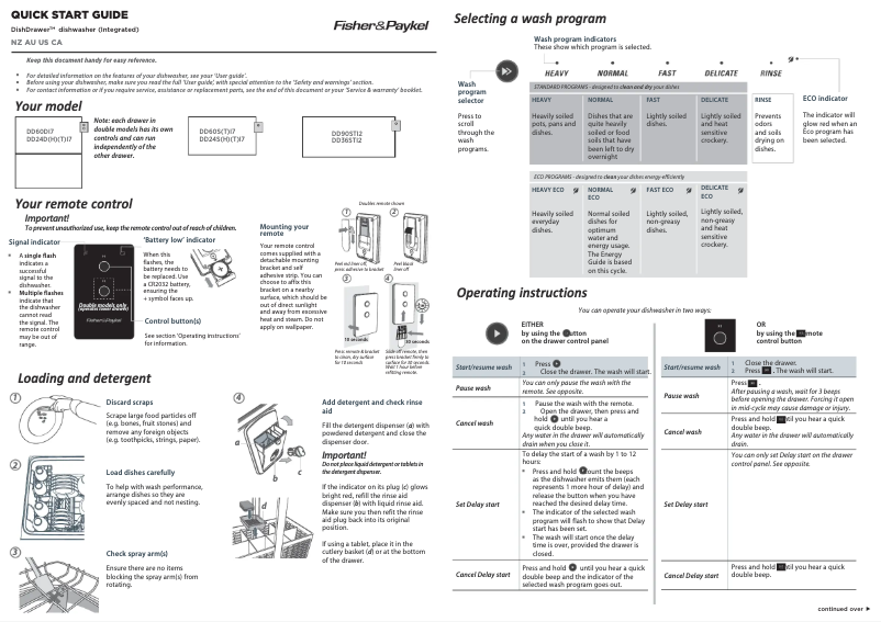 Page n°1 - Manuel utilisateur Fisher & Paykel DD60SI7