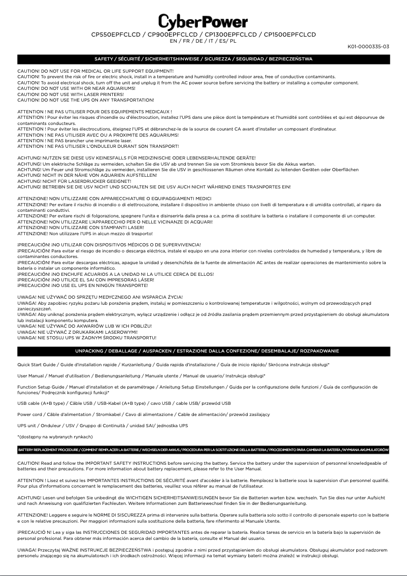 Page n°1 - Guide de démarrage rapide CyberPower CP1300EPFCLCD