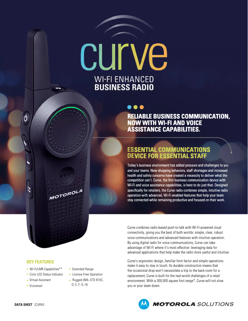 Page 1 de la notice Fiche technique Motorola Curve