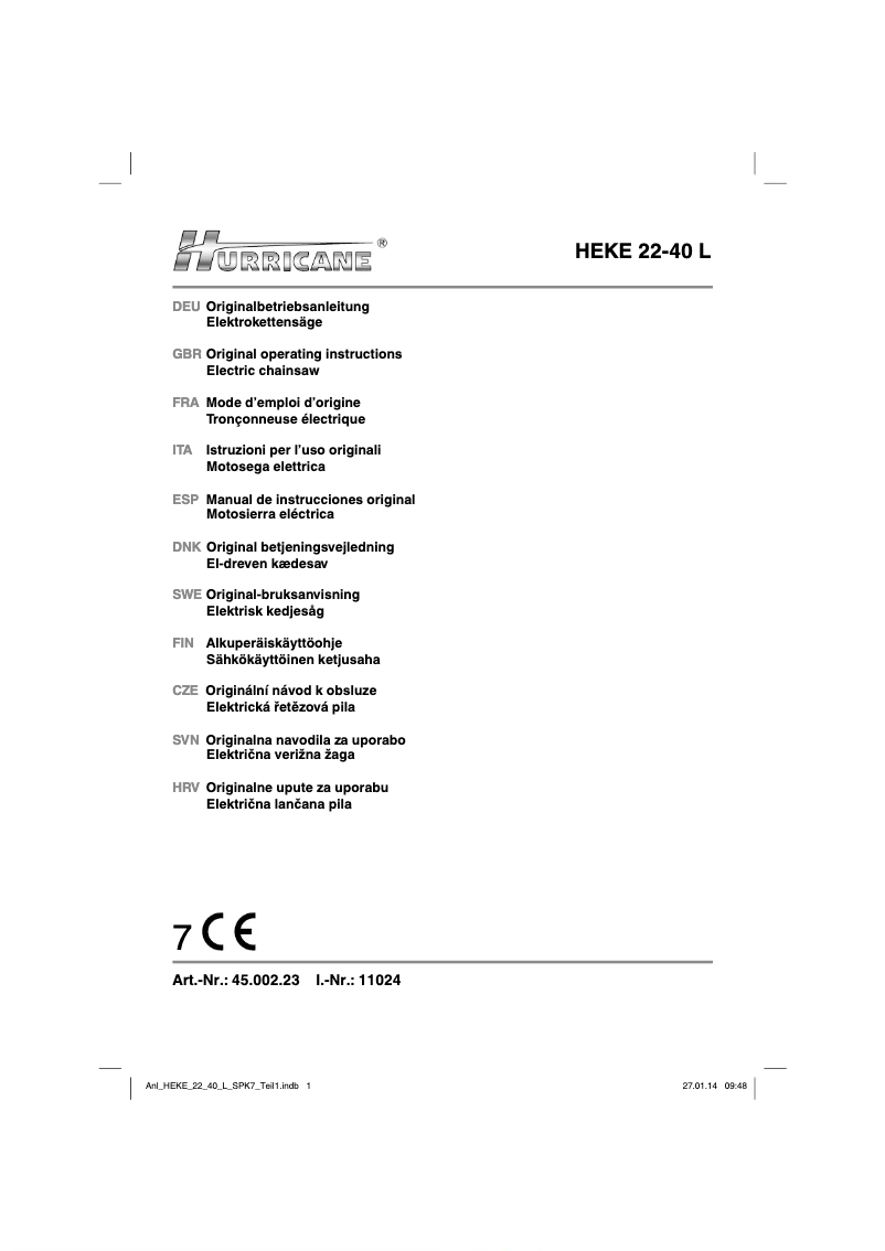 Page 1 de la notice Manuel utilisateur Hurricane HEKE 22-40 L