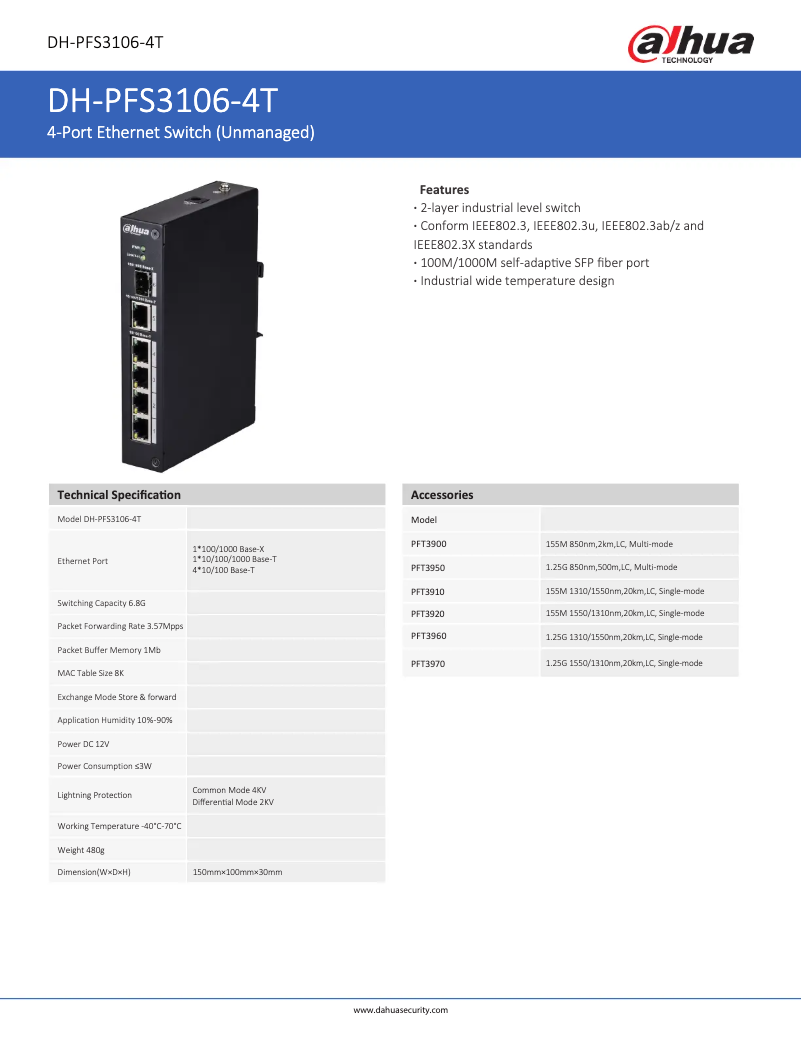 Image de la première page du manuel de l'appareil PFS3106-4T