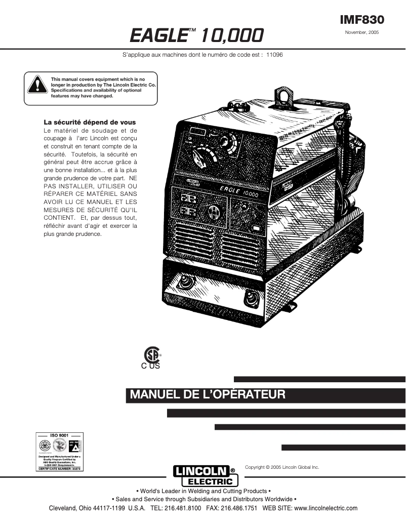 Página 1 del manual Manual de usuario Lincoln Electric EAGLE 10,000 Plus
