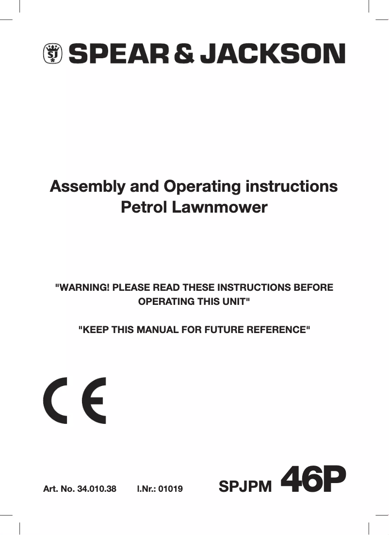Page 1 de la notice Manuel utilisateur Spear & Jackson SPJPM 46 P
