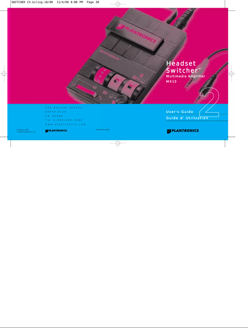 Page n°1 - Manuel utilisateur Plantronics MX10