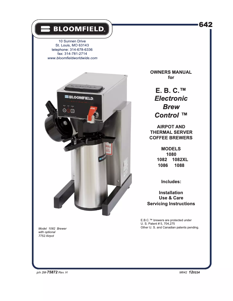 Page 1 de la notice Manuel utilisateur Bloomfield E.B.C. 1086