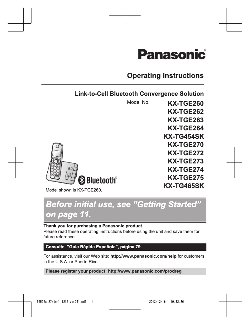 Página 1 del manual Manual de usuario Panasonic KX-TGE270