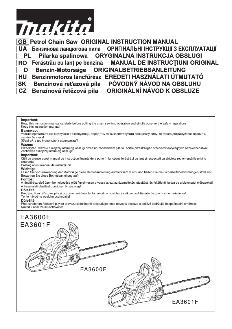 Page 1 de la notice Manuel utilisateur Makita EA3601F
