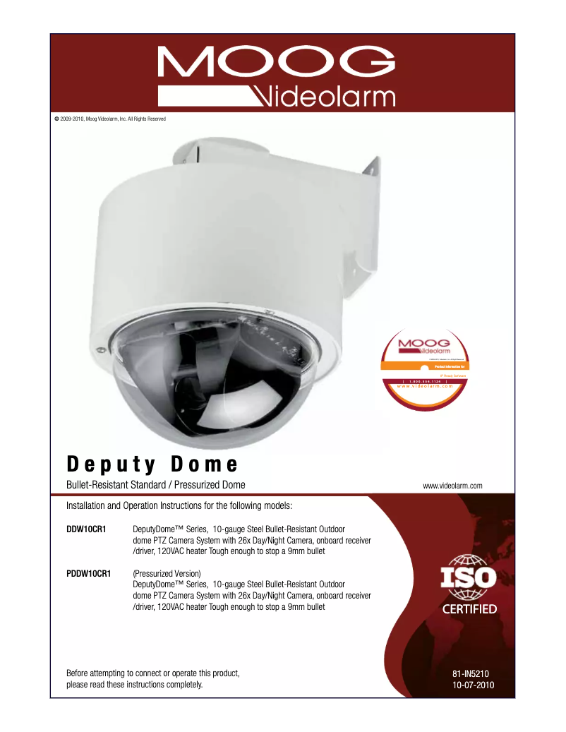 Page 1 de la notice Manuel utilisateur Moog Deputy Dome DDW10CR2