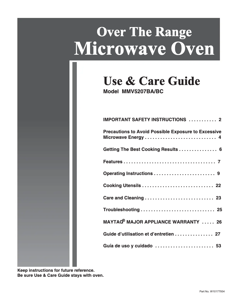 Page 1 de la notice Manuel utilisateur Whirlpool MMV5207BAW