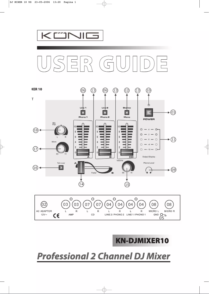 Page 1 de la notice Manuel utilisateur Konig KN-DJMIXER10