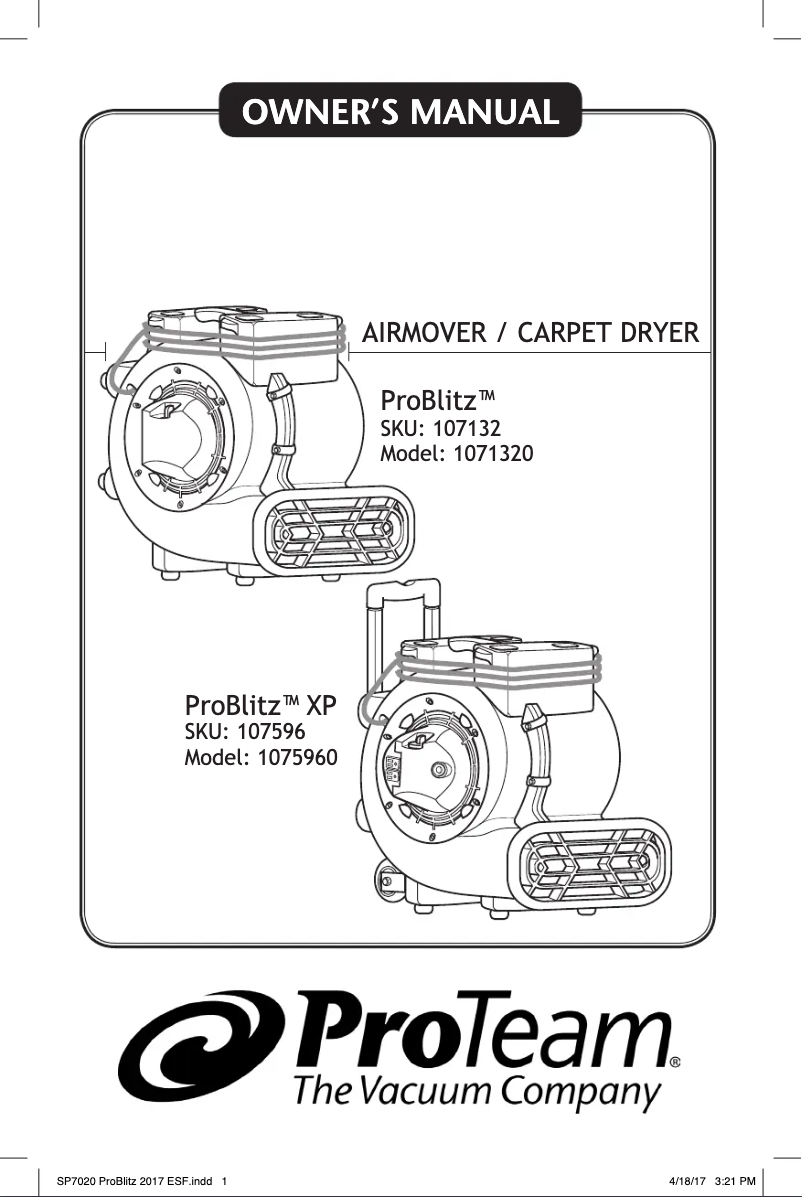 Página 1 del manual Manual de usuario ProTeam ProBlitz Airmover