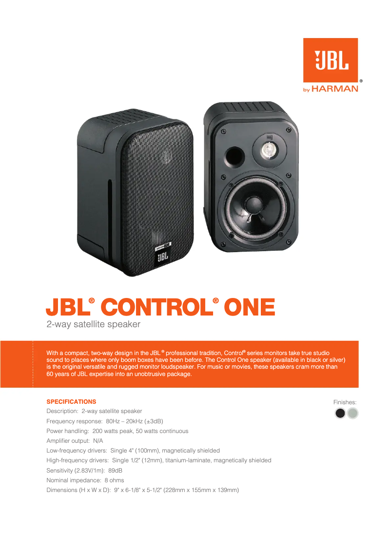 Page n°1 - Fiche technique JBL Control One