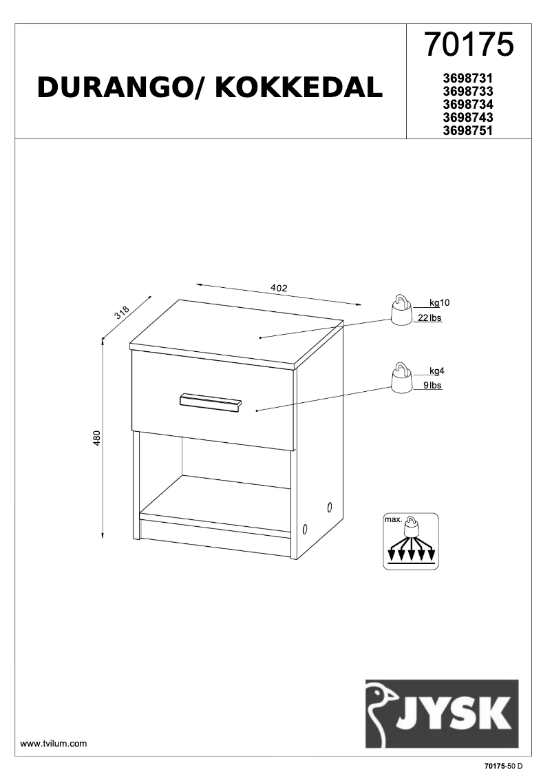 Page 1 de la notice Manuel utilisateur JYSK Durango