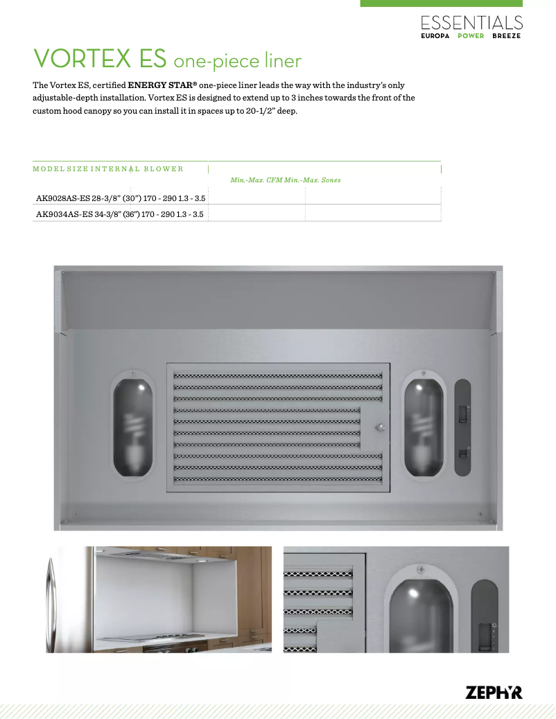 Page 1 de la notice Fiche technique Zephyr AK9034ASES