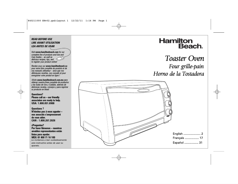 Page n°1 - Manuel utilisateur Hamilton Beach 31335 Ensemble