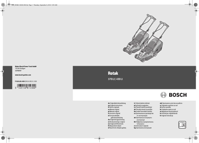 Page n°1 - Manuel utilisateur Bosch Rotak 370 LI