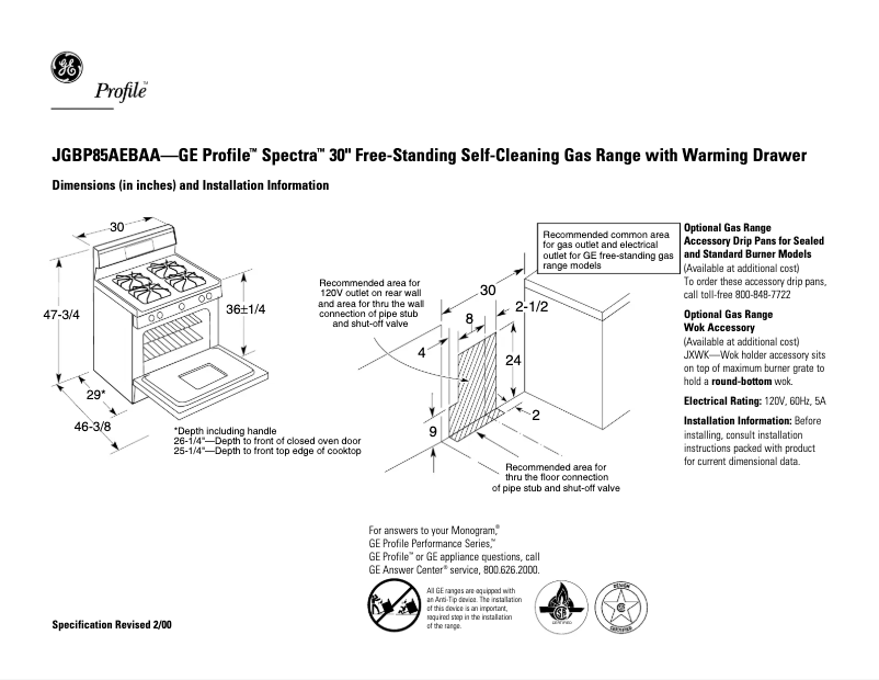 Image de la première page du manuel de l'appareil Profile Spectra JGBP85AEBAA