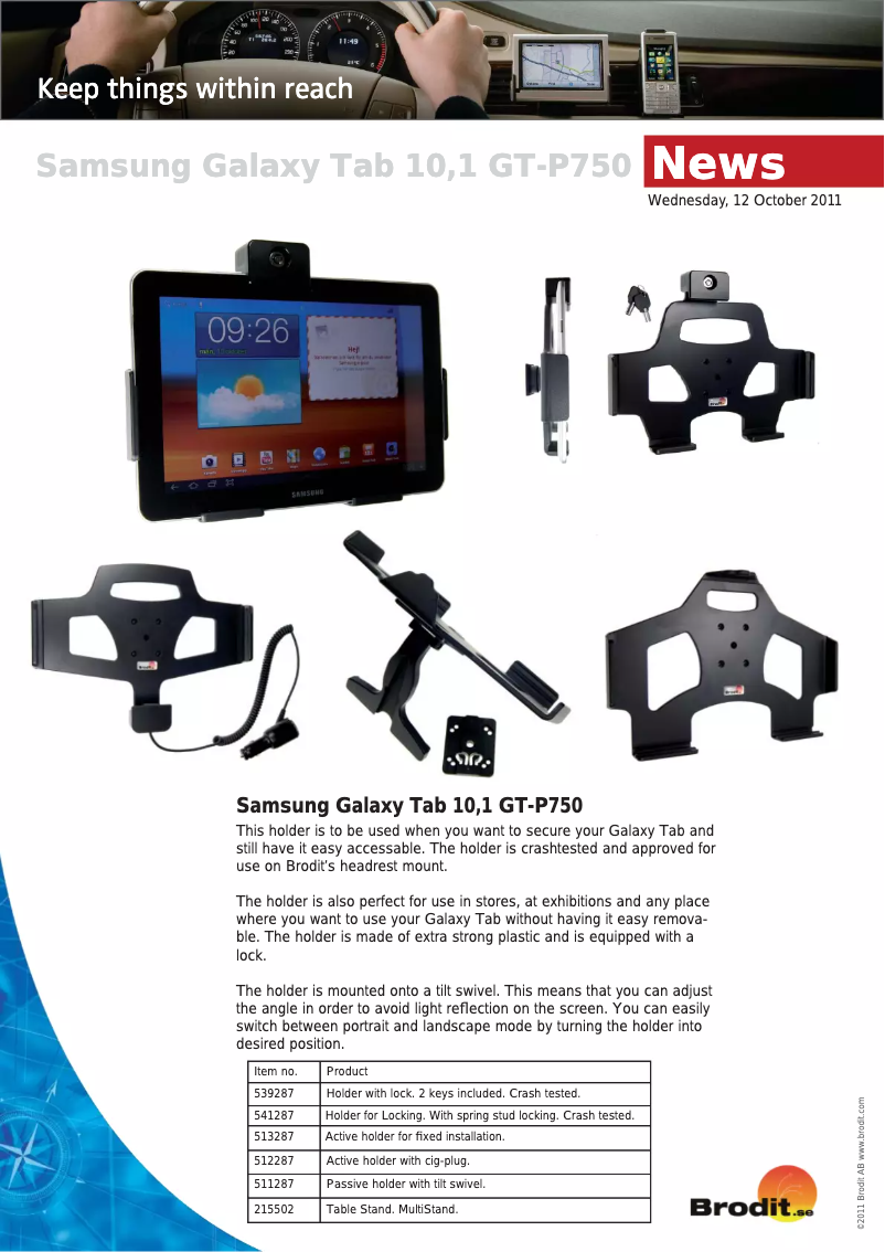 Page n°1 - Manuel utilisateur Brodit MultiStand Samsung Galaxy Tab 10.1