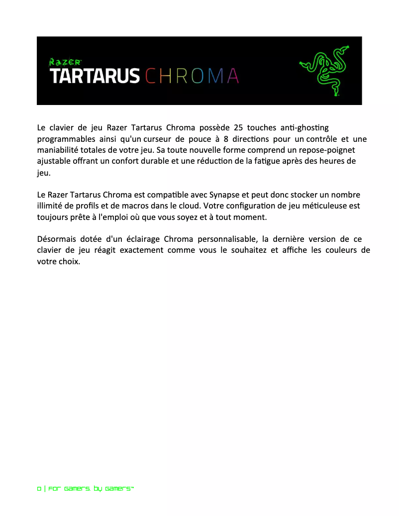 Image de la première page du manuel de l'appareil TARTARUS CHROMA