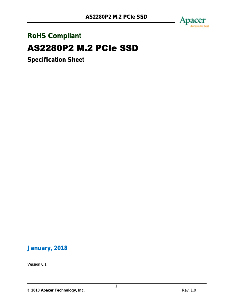 Page 1 de la notice Manuel utilisateur Apacer AS2280P2