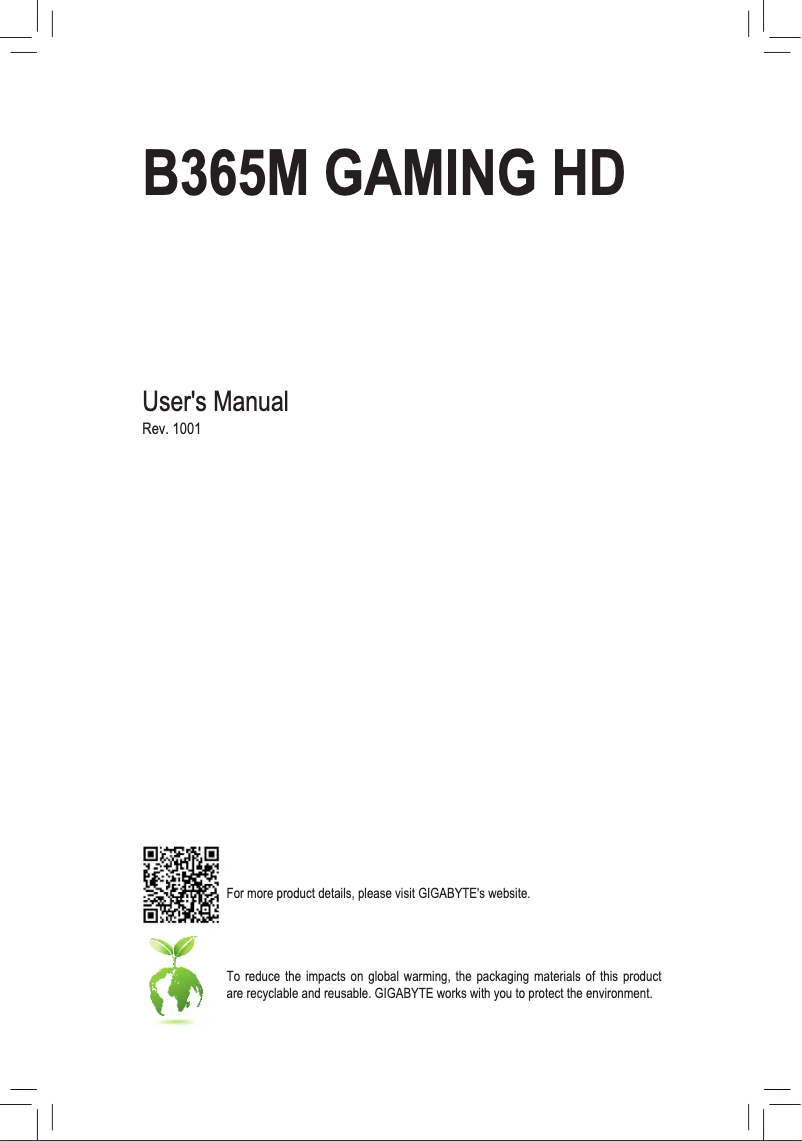 Page 1 de la notice Manuel utilisateur Gigabyte B365M GAMING HD