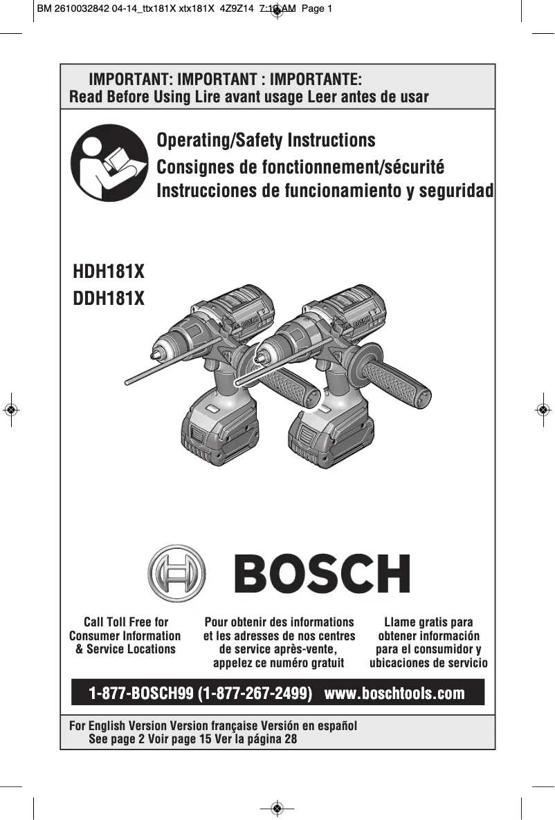Page n°1 - Manuel utilisateur Bosch HDH181X-01