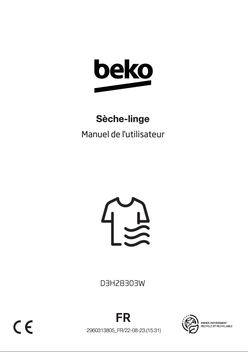 Page 1 de la notice Manuel utilisateur Beko D3H28303W