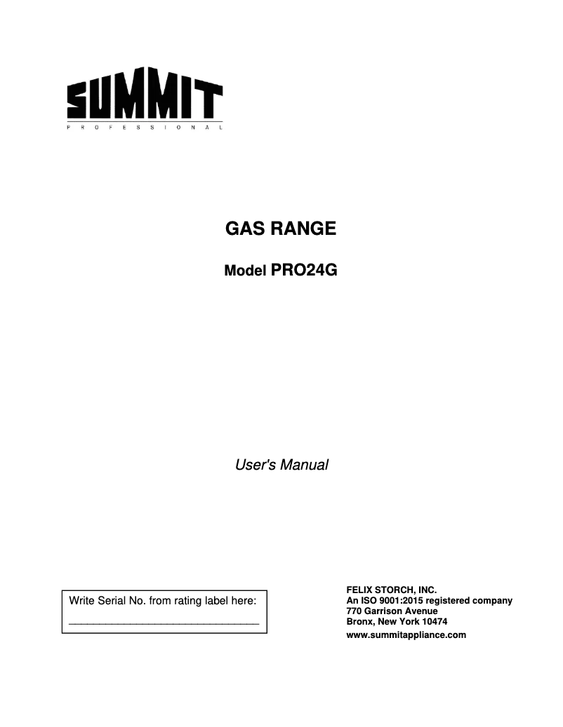 Page n°1 - Manuel d'utilisation et d'entretien Summit PRO24G