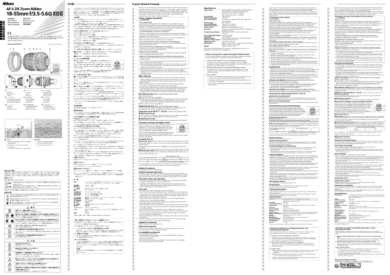 Page 1 de la notice Manuel utilisateur Nikon Nikkor AF-S DX Zoom-Nikkor 18-55mm f/3.5-5.6G ED II